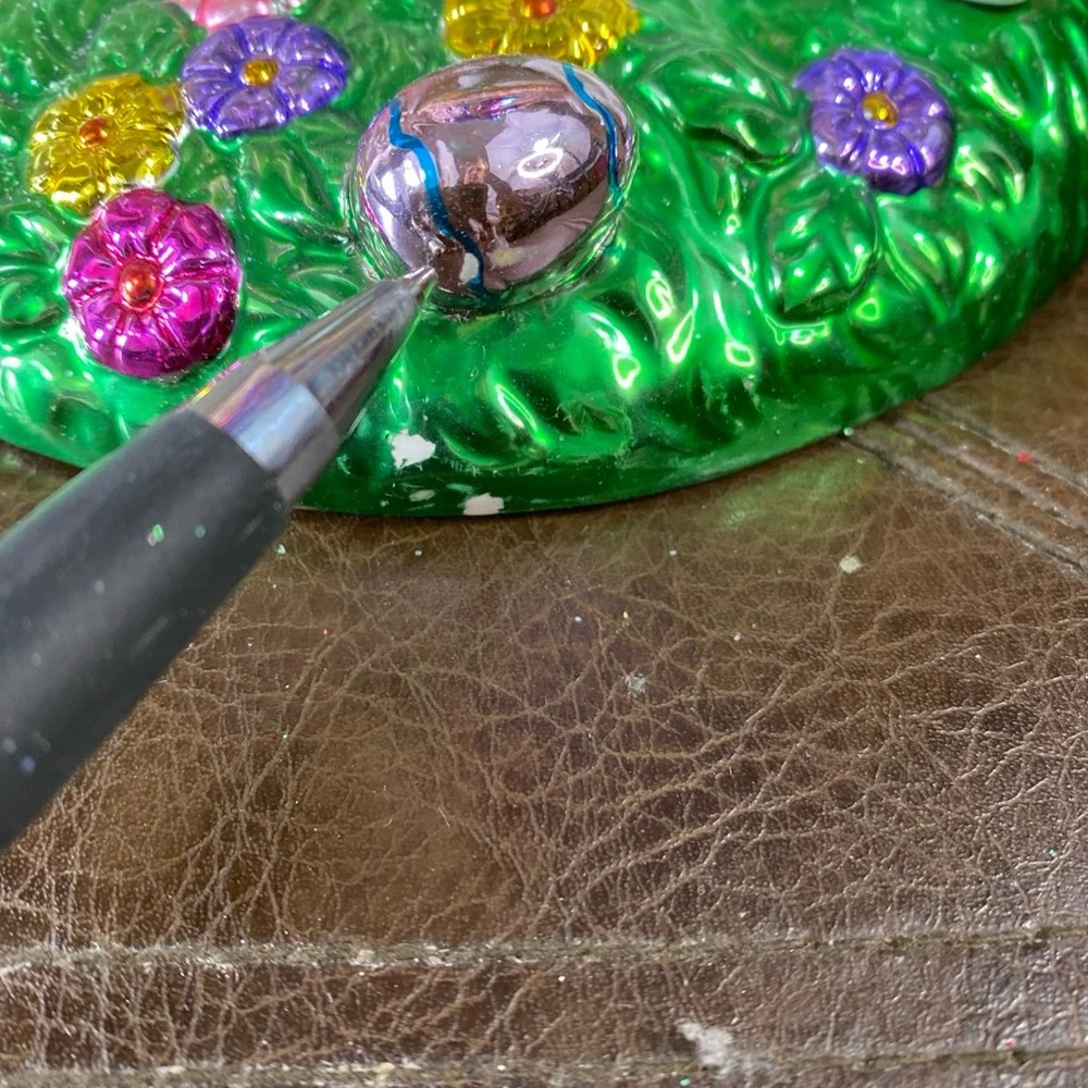 VINTAGE Christopher Radko Easter Bunny & Eggs Decorative Candy Dish 2004 Glitter